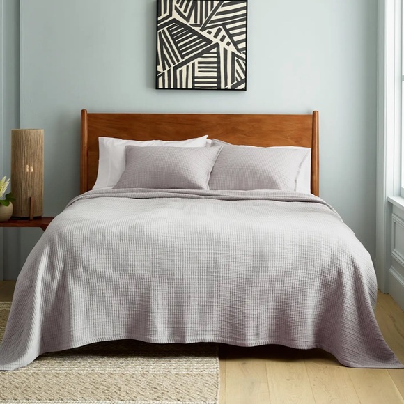 NWT QUINCE Organic Ribbed Cotton Coverlet Full/Queen Light Grey 1962 - Picture 3 of 8